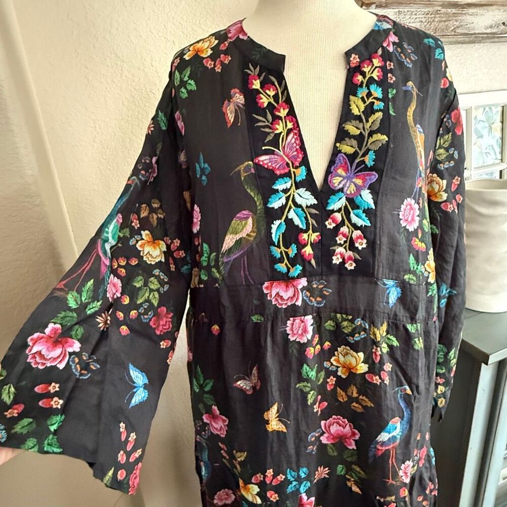 NWOT Was Womens Floral Tiered Embroidered V-Neck Boho Midi Dress Black Size XL - Picture 12 of 16